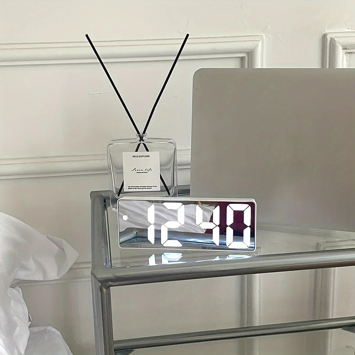 1pc Luminous Mirror Clock Dormitory Desktop LED Electronic Clock Digital Electronic Alarm Desktop Decoration Alarm Clock