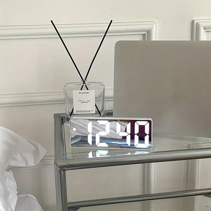 1pc Luminous Mirror Clock Dormitory Desktop LED Electronic Clock Digital Electronic Alarm Desktop Decoration Alarm Clock