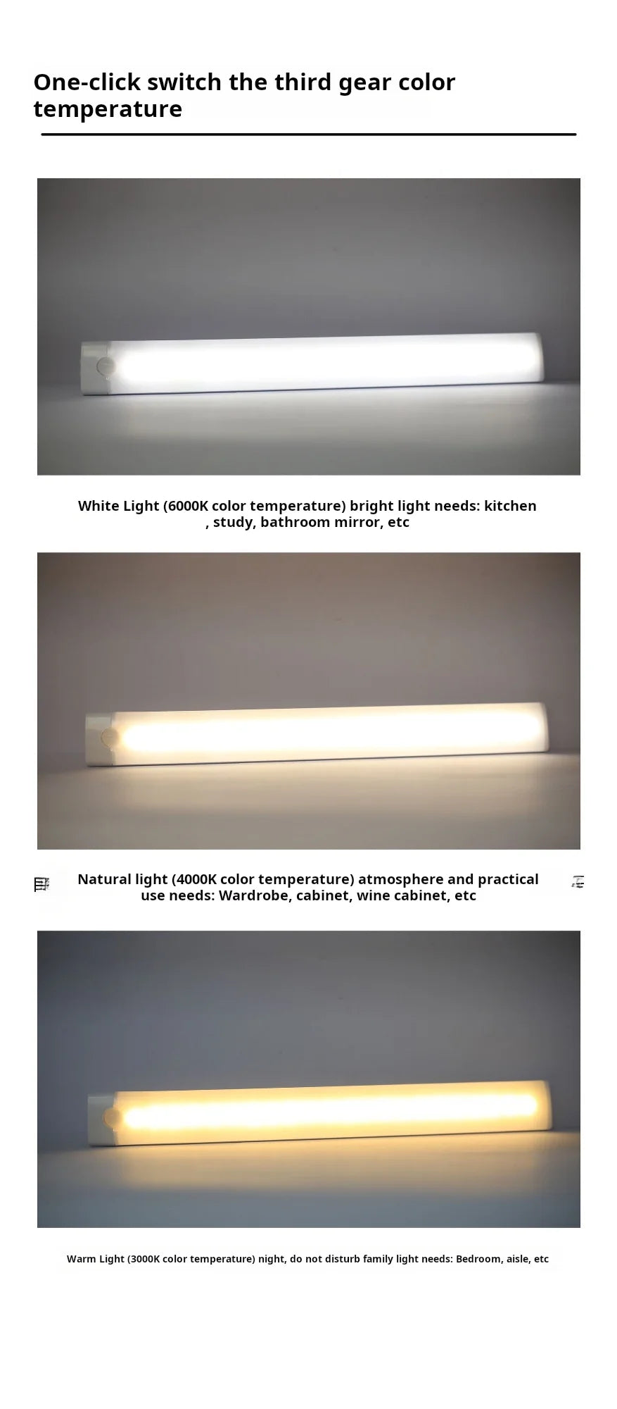 1pc Wireless Rechargeable LED Motion Sensor Cabinet Light - Ideal for Closet, Kitchen, Wardrobe, Stairs - Battery Operated Night