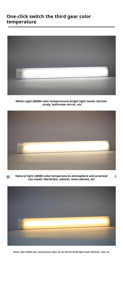 1pc Wireless Rechargeable LED Motion Sensor Cabinet Light - Ideal for Closet, Kitchen, Wardrobe, Stairs - Battery Operated Night