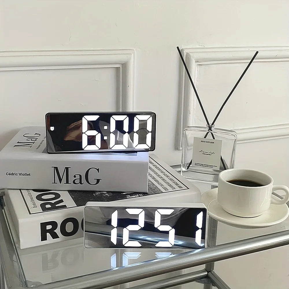 1pc Luminous Mirror Clock Dormitory Desktop LED Electronic Clock Digital Electronic Alarm Desktop Decoration Alarm Clock