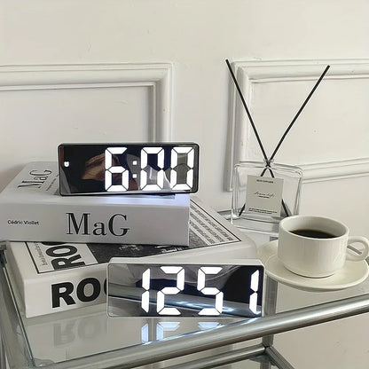 1pc Luminous Mirror Clock Dormitory Desktop LED Electronic Clock Digital Electronic Alarm Desktop Decoration Alarm Clock