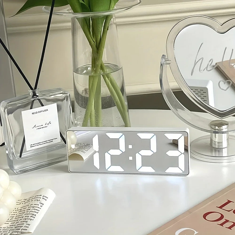 1pc Luminous Mirror Clock Dormitory Desktop LED Electronic Clock Digital Electronic Alarm Desktop Decoration Alarm Clock