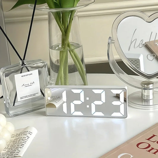 1pc Luminous Mirror Clock Dormitory Desktop LED Electronic Clock Digital Electronic Alarm Desktop Decoration Alarm Clock