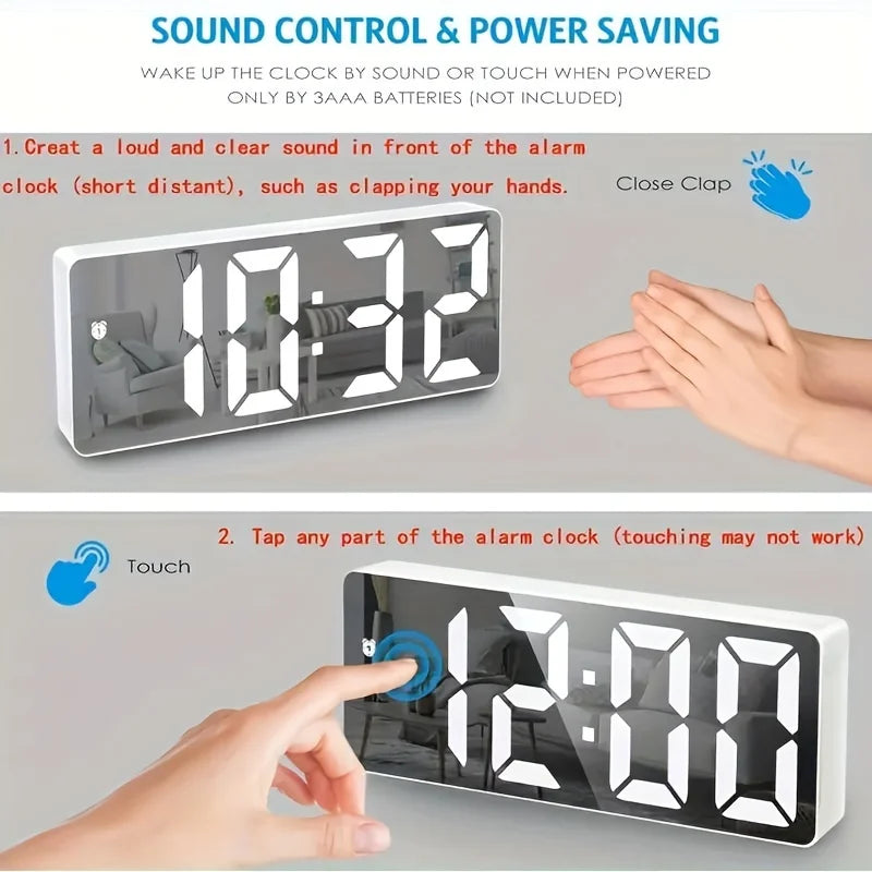 1pc Luminous Mirror Clock Dormitory Desktop LED Electronic Clock Digital Electronic Alarm Desktop Decoration Alarm Clock