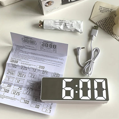 1pc Luminous Mirror Clock Dormitory Desktop LED Electronic Clock Digital Electronic Alarm Desktop Decoration Alarm Clock