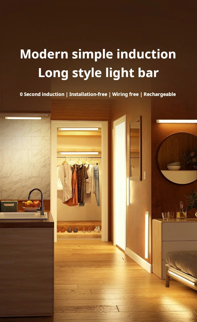 1pc Wireless Rechargeable LED Motion Sensor Cabinet Light - Ideal for Closet, Kitchen, Wardrobe, Stairs - Battery Operated Night