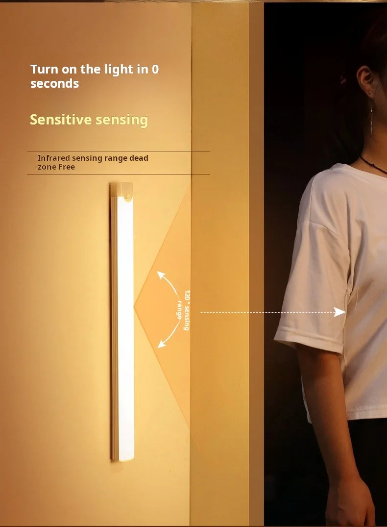 1pc Wireless Rechargeable LED Motion Sensor Cabinet Light - Ideal for Closet, Kitchen, Wardrobe, Stairs - Battery Operated Night