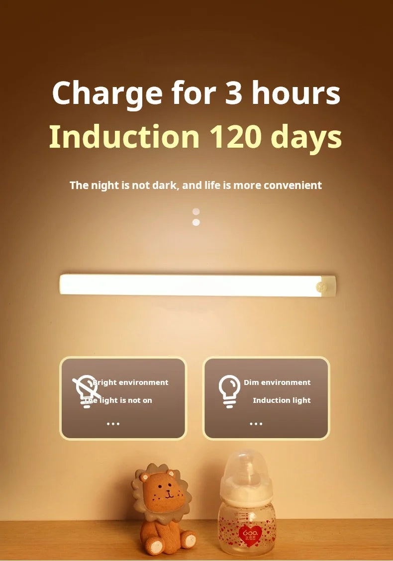 1pc Wireless Rechargeable LED Motion Sensor Cabinet Light - Ideal for Closet, Kitchen, Wardrobe, Stairs - Battery Operated Night