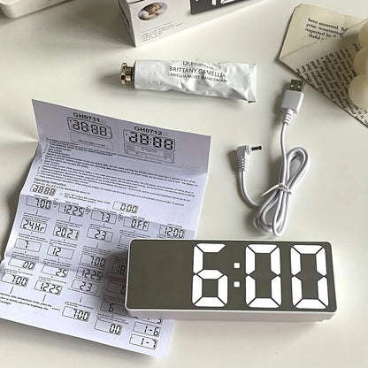 1pc Luminous Mirror Clock Dormitory Desktop LED Electronic Clock Digital Electronic Alarm Desktop Decoration Alarm Clock